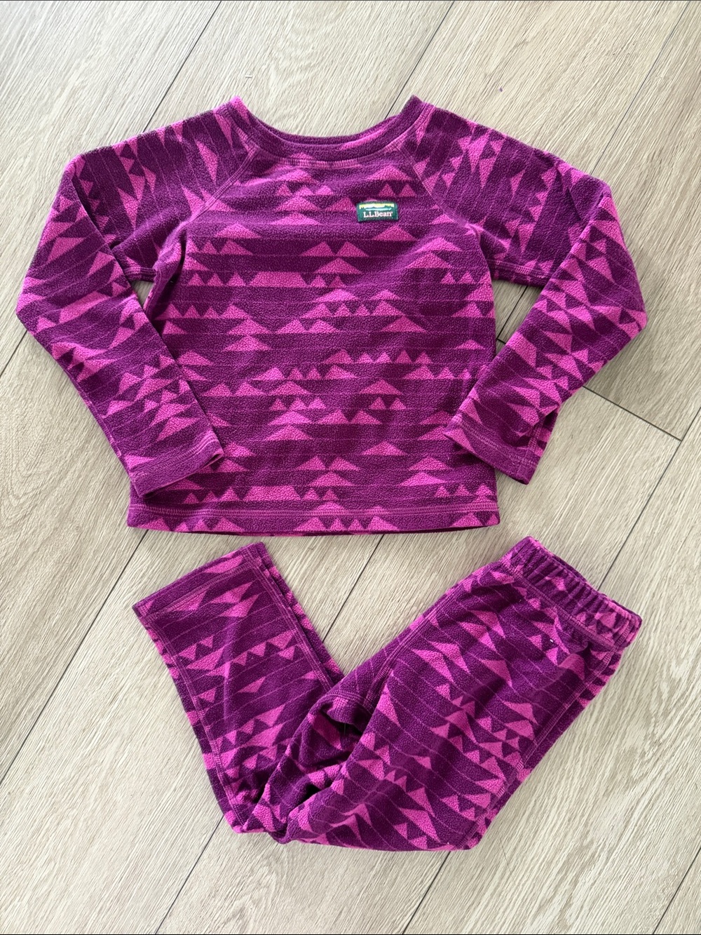 L.L. Bean Girls' Purple Geometric fleece base layer matching set size 4T